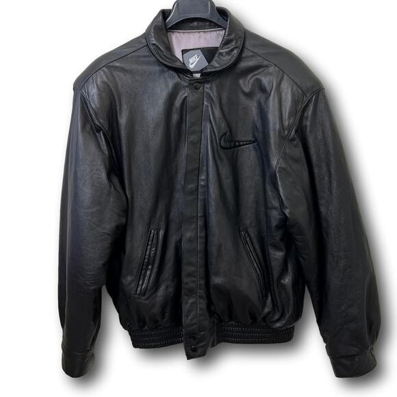 Collectible Vintage Nike Big Swoosh Varisty Leather Bomber Jacket – Size XXL - Picture 3 of 16